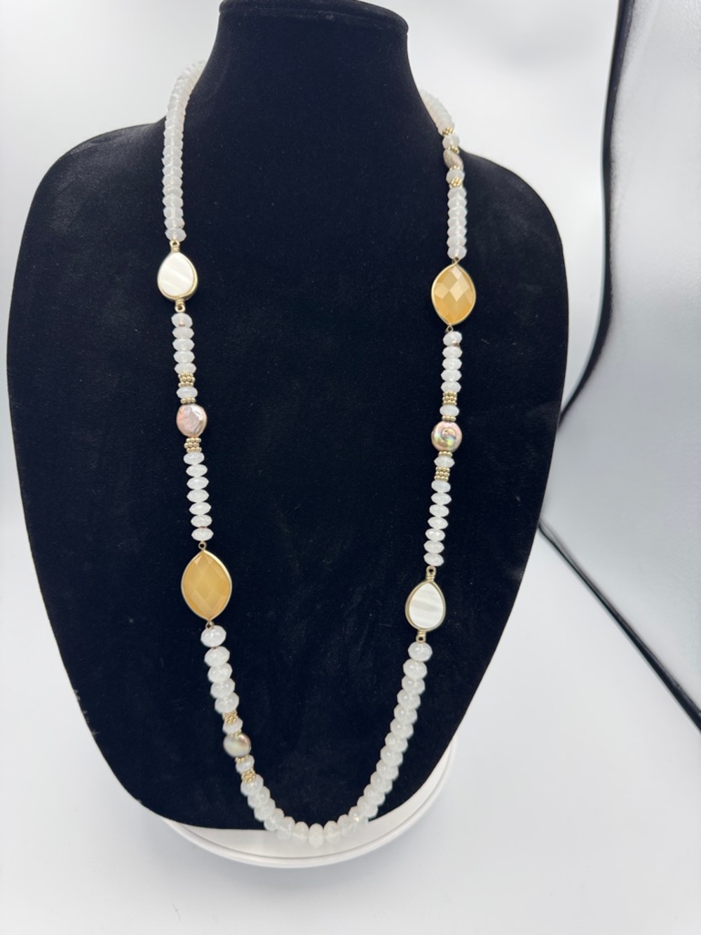 Chico's White Bead Necklace with Gold and Cream Accents